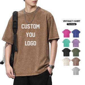 Custom Logo Acid Washed Vintage T Shirt Distressed Heavyweight Blank Oversized Tshirt 100% Cotton Heavy Weight for Men's T-Shirt - Product Image 2