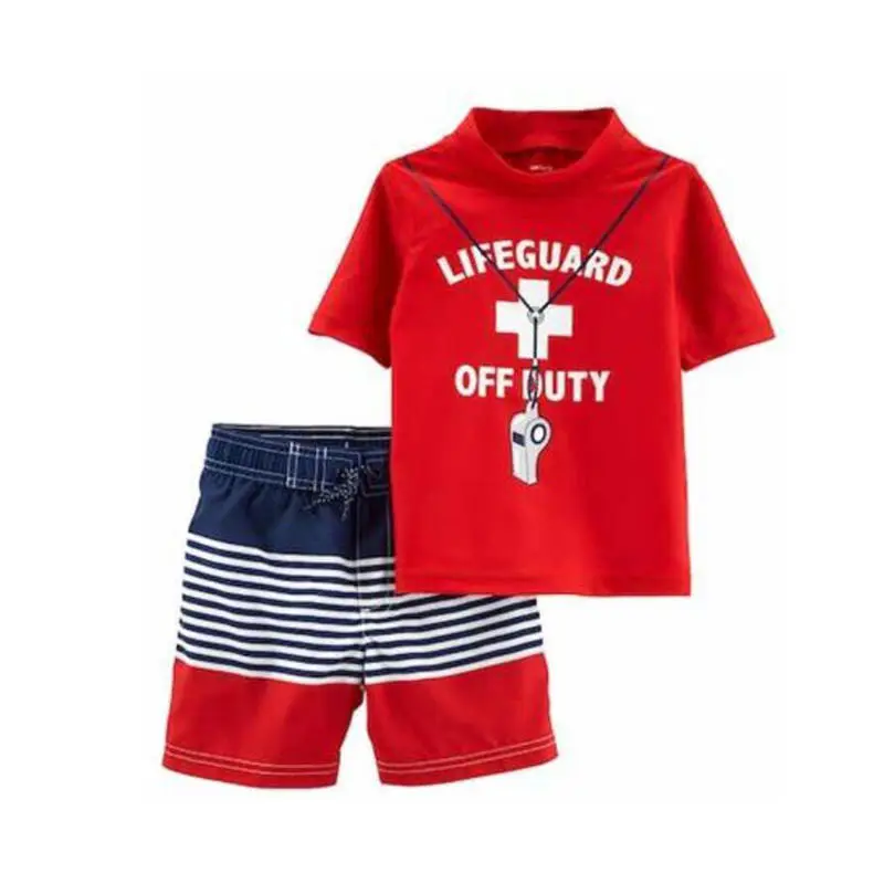 OEKO-TEX OEM लो MOQ UPF 50 बेबी स्विमसूट रैशगार्ड शर्ट और शॉर्ट शिशु UV टू पीस रैश स्विमवीयर नंबर 2035