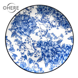 Assiette <span class=keywords><strong>de</strong></span> table en forme <span class=keywords><strong>de</strong></span> fleur bleue, 1 pièce, bord doré anglais, <span class=keywords><strong>de</strong></span> haute qualité, service <span class=keywords><strong>de</strong></span> table en porcelaine, fête en famille, assiette à pâtes <span class=keywords><strong>de</strong></span> mariage, nouvelle collection - Product Image 2
