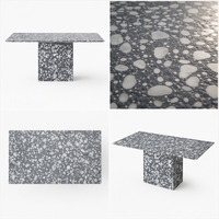 Table en pierre de terrazzo gris écologique sur mesure, design moderne et minimaliste pour hôtel, café, restaurant, salle à manger, villa, personnalisable
