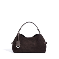 Tas Selempang Kulit Sapi Asli Minimalis Berlapis Suede Retro untuk Wanita dengan Magnet, Tas Tangan Serbaguna untuk Sehari-hari