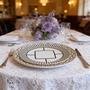 Modern Geometric Solid <b>Black</b> White Pattern Eco-Friendly Bone China Ceramic Plate Set Gold-<b>Edged</b> Dining Plates Comes Gift Box - Product Image 6