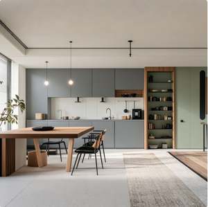 Juego de Muebles de Cocina de Madera Contrachapada Gris Importada, Puerta de Vidrio con Acabado Lacado, con Grifo, Cajón y Cesta, Diseño Equipado, China - Product Image 2