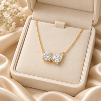 Collier en or massif 18 carats avec diamant de laboratoire taille poire, pendentif à deux pierres, couleur D, certifié IGI, bijoux fins pour femmes