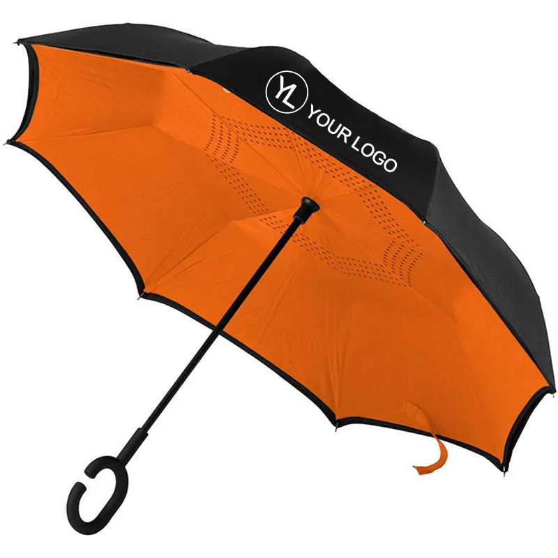 Double Layer Inverted Umbrellas C Shaped Handle Reverse Windproof Straight Car Upside Down Umbrella