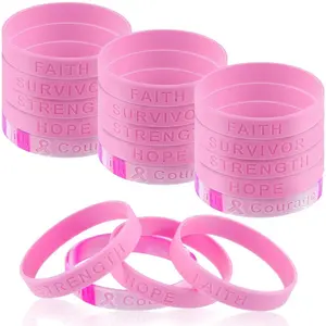 Großhandel Pink Ribbon Armbänder Brustkrebs Awareness Armbänder Hoffnung Glaube Stärke Mut Silikon Armbänder
