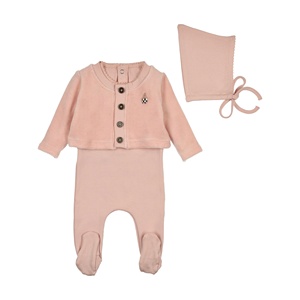 Conjunto de 3 Piezas de Alta Calidad para Bebé Niña, Cárdigan Boutique, Mono de Color Sólido con Gorro, Ropa para Recién Nacido - Product Image 1