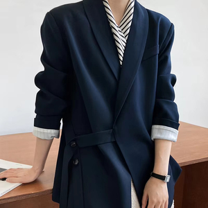 Traje Casual de Buena Calidad en Color Sólido con Cuello de Solapa, Manga Larga y Cinturón para Mujer - Product Image 2