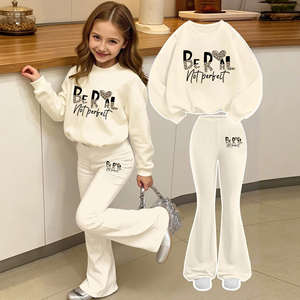 Completo 2 Pezzi per Bambine: <span class=keywords><strong>Felpa</strong></span> Larga con Stampa <span class=keywords><strong>Leopardata</strong></span> e Scritta e Pantaloni a Zampa per Ragazze di 10 Anni - Product Image 1