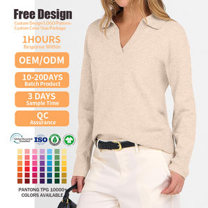 Chemise à manches longues grise personnalisée Automne Printemps Bureau Décontracté Léger Col polo Pull en tricot pour femmes - Product Image 2