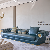 Canapé modulaire en cuir de luxe italien au design original, avec boutons, pieds en acier inoxydable et rembourrage en éponge, idéal pour hôtels et villas.