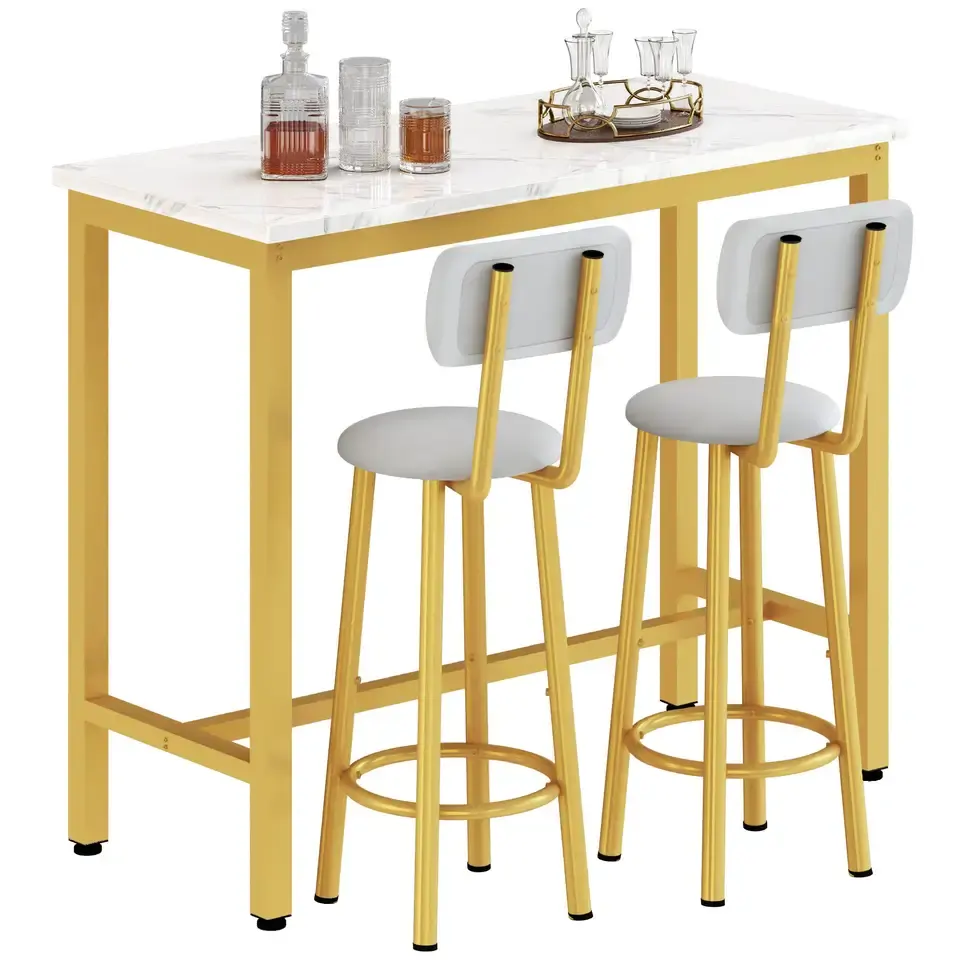 무료 배송 황금 프레임 3 개 등받이 의자 대리석 바 테이블 세트 고급 현대 홈 레스토랑 바 식탁 세트