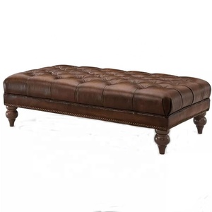 Hot Sell Living Room Vintage Distressed Leather <strong>Chesterfield</strong> Tufted Ottoman Bench <strong>Footstool</strong> - Product Image 1