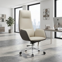 Chaise de bureau ergonomique de luxe avec cuir véritable et mousse haute densité, chaises pivotantes de direction à dossier haut de style européen