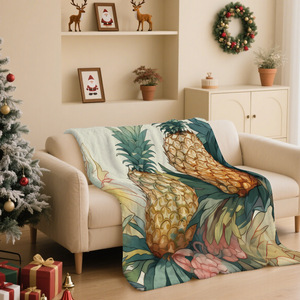 Manta con estampado de piña, tela de microfibra, rectangular, antipilling, decoración del hogar de verano, estilo moderno - Product Image 1