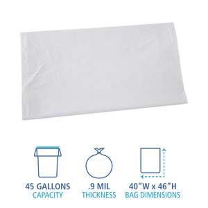 Boardwalk 45 gal 0.9 Mil White Industrial Can Liners 40 X 46-100/Carton Linear Low Density Household Trash <b>Bags</b> - Product Image 1