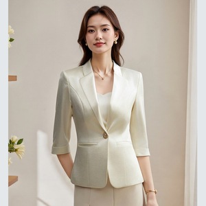 Women's Blazer Champagne Color Mid Sleeve Professional Elegant Breathable Spring Summer 2025 - Product Image 1