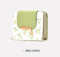 Dompet Lipat Dua Wanita Motif Daun Bunga Segar, Kapasitas Besar, Dompet Wanita Lipat Dua, Slot Kartu Banyak, Kantong Koin, Clutch Wanita Modis