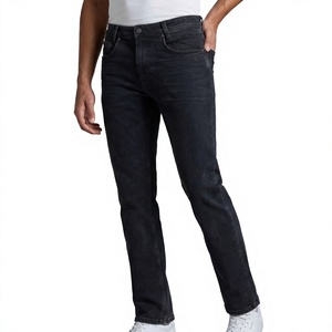 Jean en denim fin extensible bleu pour homme, coupe droite décontractée, taille mi-haute, broderie, grandes tailles, vente en gros OEM - Collection été Bruce&Shark - Product Image 1