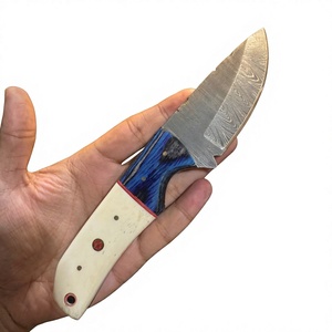 Couteau de chasse et de camping à lame fixe Drop Point en acier Damas, manche en bois Pakka bleu, dureté 58&60, garantie 3 ans, DIY - Product Image 1