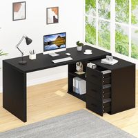 Bureau d'angle en L moderne avec bibliothèque, bureau d'ordinateur pour villa, approvisionnement pour le commerce extérieur transfrontalier