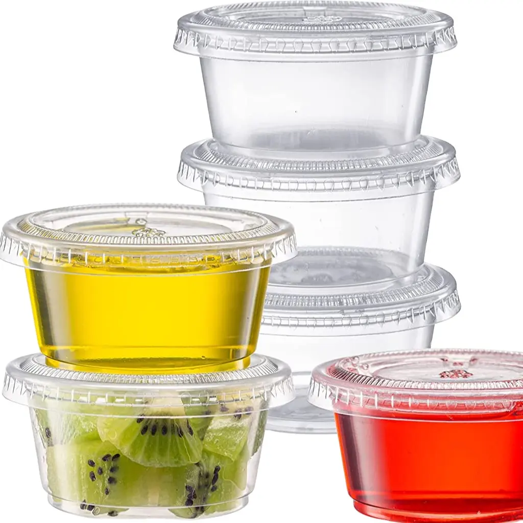 Disposable Clear Plastic PP PET Cups with Lids Souffle Dipping Sauce Cups With Lid 1 2 2.5 3 4 OZ