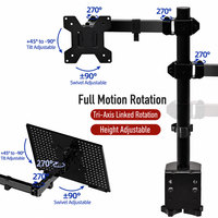 Support de bureau double écran pour ordinateur portable avec plateau ventilé et fixation par pince pour configuration de bureau et de jeu