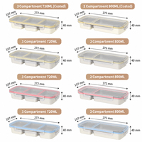 Boîte à lunch bento en acier inoxydable 304, 2 ou 3 compartiments, récipient alimentaire de 720 ml ou 800 ml avec couvercle verrouillable pour l'école, le bureau et la préparation des repas