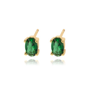 Custom Simple Design 18K Gold Plated Multicolor Oval <b>Crystal</b> CZ <b>Stud</b> <b>Earrings</b> Women - Product Image 6