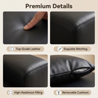 Canapé sectionnel moderne trois places avec dossier en cuir véritable, accoudoirs rembourrés, assise en éponge, acier inoxydable, durable pour hôtel et villa