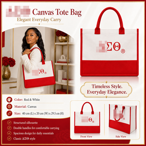 Borsa Tote Grande in Tela Ispirata al <span class=keywords><strong>Design</strong></span> della Confraternita Delta Sigma Theta, Tonalità Rosse <span class=keywords><strong>e</strong></span> Bianche, DST 1913 - Product Image 6