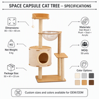 Árbol para Gatos Cápsula Espacial, Torre para Gatos de 85cm con Niveles Múltiples, Condominio de Peluche, Cuenco de Acrílico, Poste Rascador de Sisal, Mueble para Gatos de Roble