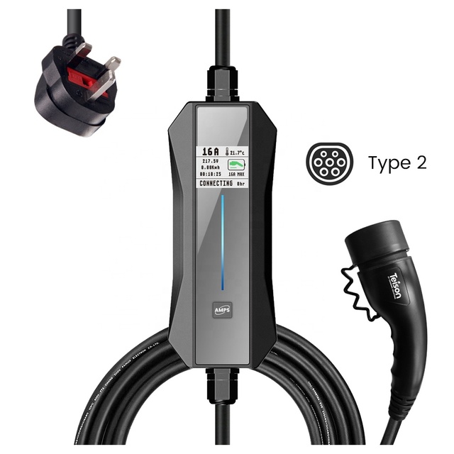 Teison Level 2 Smart Home Portable Ev Charger Cables 13A to UK Plug for Vehicles Charging