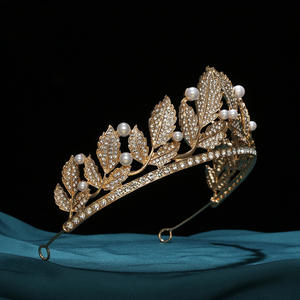 כסף אופנתי כסף גדול סגסוגת בארוקית כתר יהלום פשוט פנינה זהב לילדות קישוט שיער חתונה אלגנטי - Product Image 2