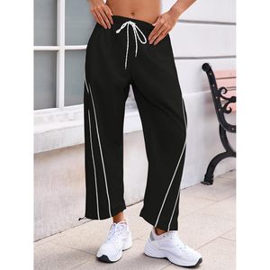 Pantalon large pour femme, taille élastique avec cordon de serrage, coupe courte avec poches, pantalon décontracté pour l'entraînement et la randonnée, tissu tricoté respirant - Product Image 2
