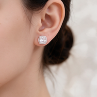 Boucles d'oreilles fines à clous, boucles d'oreilles CZ, boucles d'oreilles halo carrées, boucles d'oreilles solitaires coussin, bijoux de mariage plaqué rhodium en laiton pour femme 2026