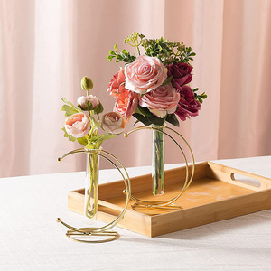 Dropshiping Ornament Display <b>Stand</b> With Glass Tube Gold Vase Moon-Shaped for Home Decor - Product Image 5