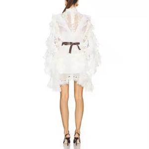 Vestido Casual de Otoño al por Mayor, de Alta Calidad, Manga Larga, con Encaje Floral, Lino y Algodón, Vestido Blanco Modesto - Product Image 3