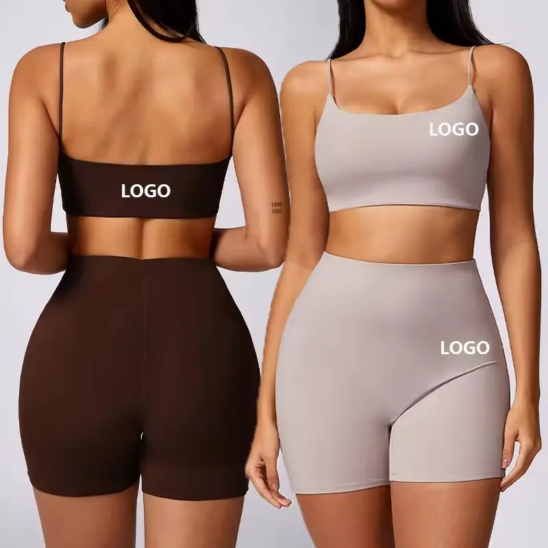 YanRuo Custom Logo Wholesale Comforts High Waist U Neck Yoga Short Set Sportswear Plus Size Gym Fitness Sets Women