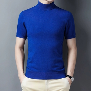 T-shirts d'été pour hommes en gros – Nouvelle mode, couleur unie, décontracté, col semi-montant, hauts tricotés à manches courtes, sous-vêtement pour hommes - Product Image 3