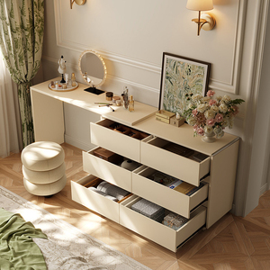 XHA Modern Oak Solid Wood Lighted <b>Makeup</b> <b>Vanity</b> with Storage Cabinet and Mirror for Bedroom - Product Image 4