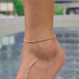 Joyería de Verano, <span class=keywords><strong>Tobillera</strong></span> Triple de Acero Inoxidable Chapada <span class=keywords><strong>en</strong></span> Oro de 18K para Mujer, Cadena para el <span class=keywords><strong>Pie</strong></span> Resistente al Agua, Joyería de Playa - Product Image 2
