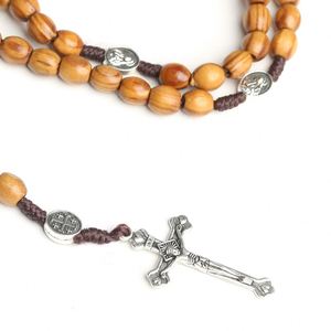Rosario de Madera Natural con Cuentas, Joyería Religiosa Católica, Colgante de la Virgen María con Tierra Sagrada, Jesús, Cuentas de 8x10mm, Venta al Por Mayor - Product Image 3