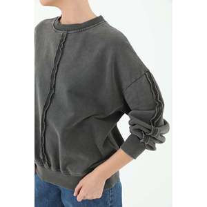 Sweat-shirt oversize pour femme, anthracite, tricoté, manches longues, design asymétrique, anti-boulochage - Product Image 1