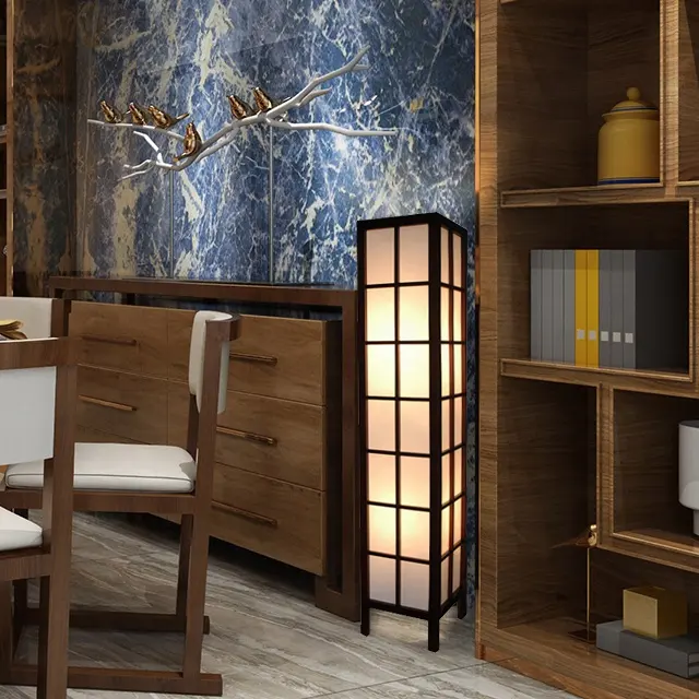 Lâmpada de chão para sala de estar, luminária de piso com moldura moderna em madeira de pinho, estilo europeu, estilo japonês, branco