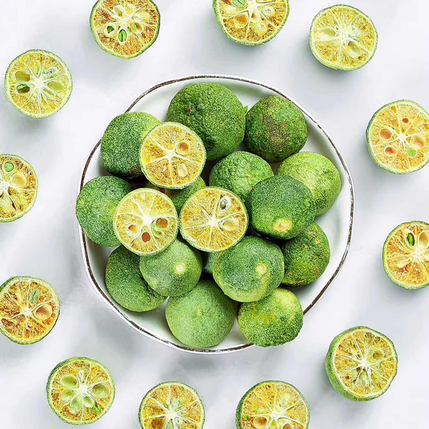 Замораживание-сушеные зеленые мандарины Cumquats лимоны летние сушеные фрукты чай напитки сублимированные фрукты холодного приготовления