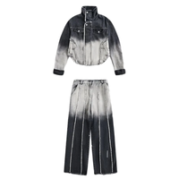 Ensemble de veste en jean pour homme personnalisé, haut de gamme, épais, effet vieilli, style streetwear de luxe, teinture ombrée, deux pièces, pour marque