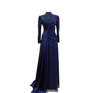 Robe de soirée longue en satin à col carré, entièrement recouverte de dentelle perlée, amincissante, élégante et discrète, fabriquée en usine - Product Image 5