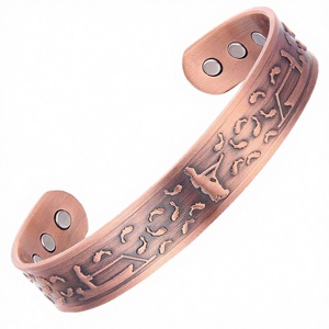 <b>Adjustable</b> Unisex Vintage Fashion Cuff <b>Bracelet</b> Magnetic Antique Copper Plated Horse Engraved Bangles - Product Image 3