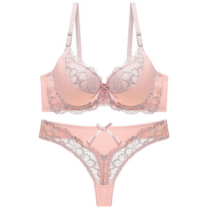 Thong <strong>Bra</strong> <strong>Set</strong> Push up Lace Hollow Out Brassiere <strong>Bra</strong> and Panty <strong>Set</strong> Underwear Femme Panties Lingerie - Product Image 2